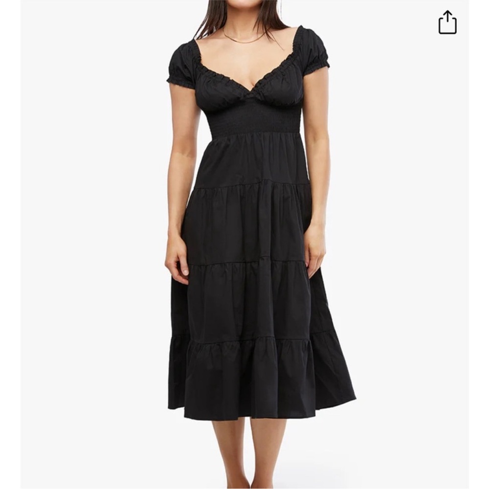 Weworewhat Puff Sleeve Smocked Midi Dress | Black size s